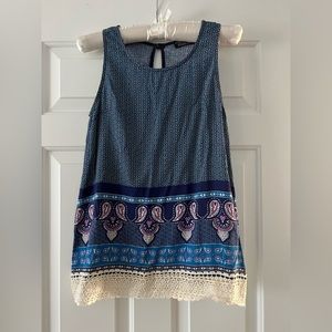 Tank top by Papermoon in a turquoise and lavender paisley print. Size XS